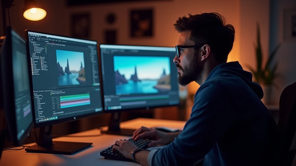 Écran affichant l'interface professionnelle d'After Effects avec timeline et panneaux de composition